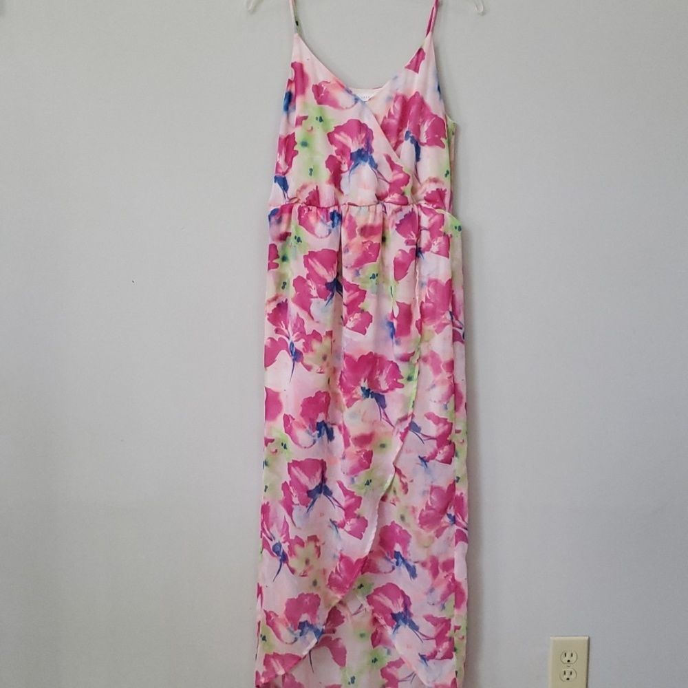 Lush Dress Womens sz Medium Whimsical Fairy Floral Tulip Hem Maxi